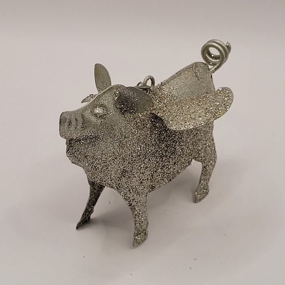 Metal Glitter Silver Flying Pig Ornament Decoration - Picture 3 of 8